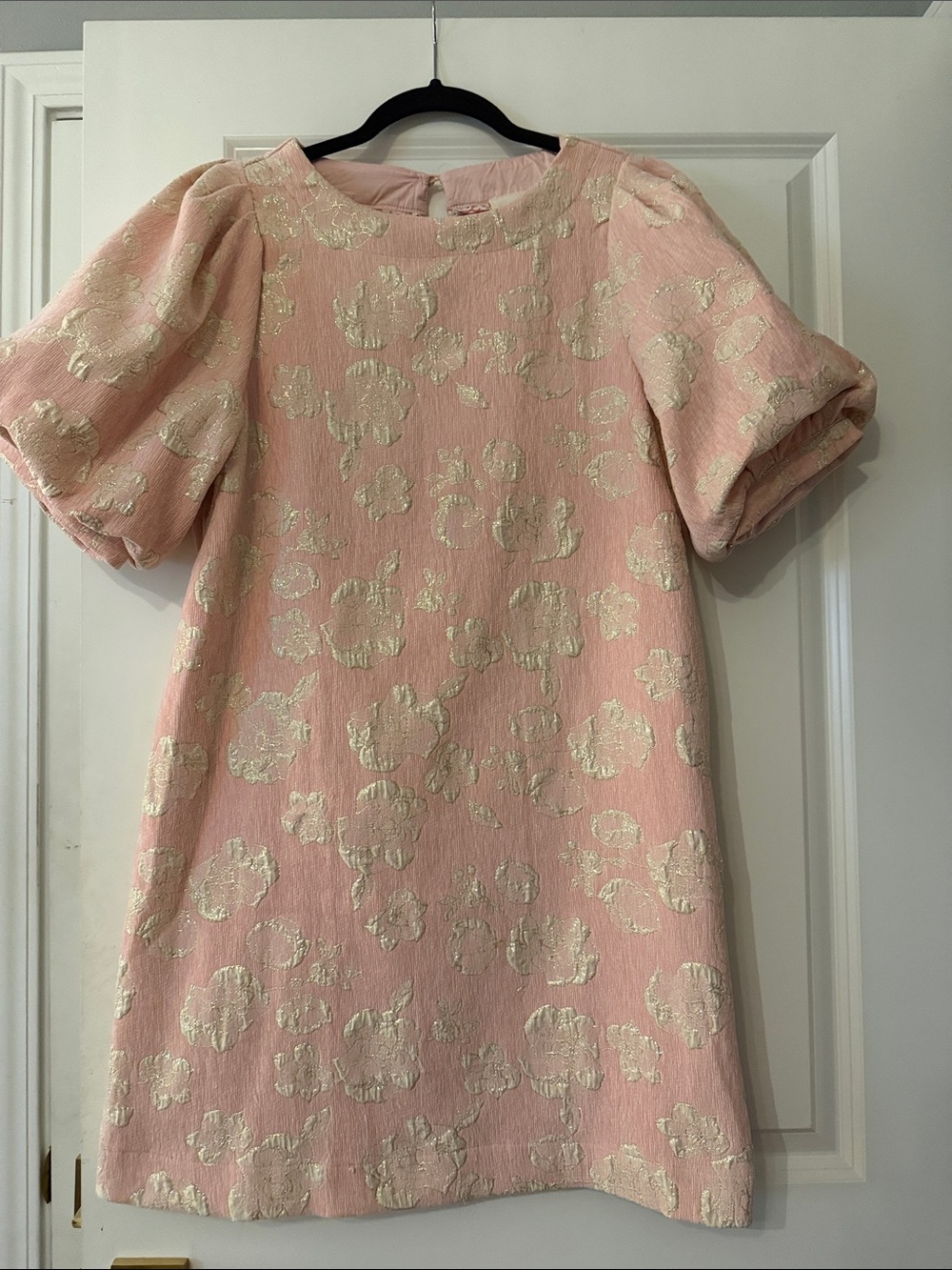 Umgee Pink Floral Jacquard Puff-Sleeve Dress size Med